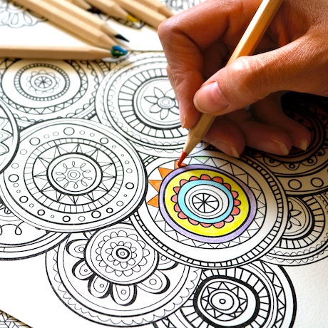 coloring for art therapy, coloring a mandala with pencil