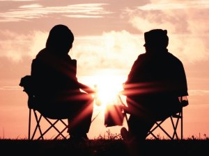 talking at sunset
